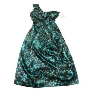 Connected Apparel‎ Green Blue Abstract One Shoulder Maxi Dress